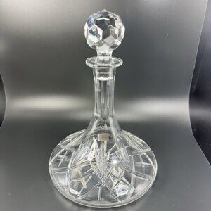 Vintage Samobor Clear Crystal Faceted Old World Decanter Barware‎ Bottle Stopper